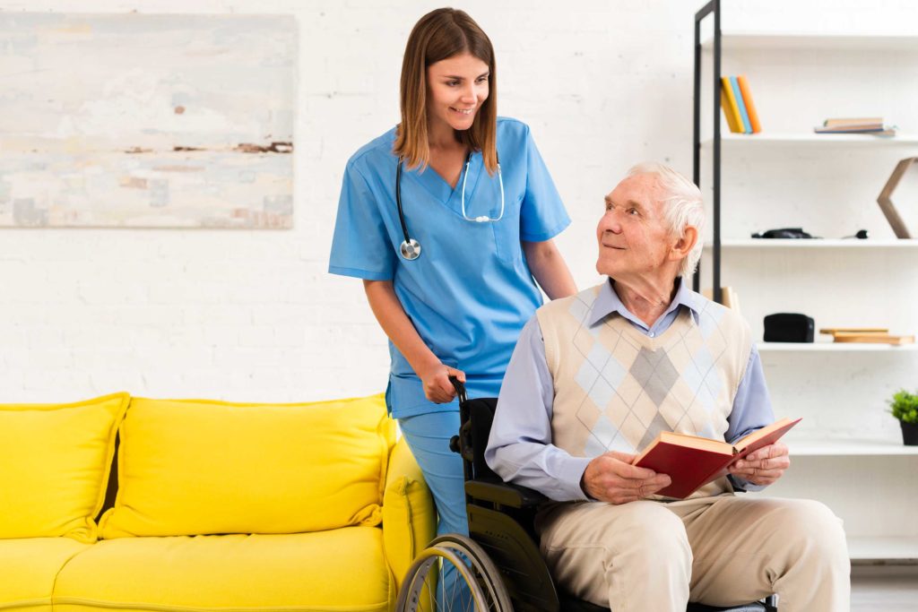 Home care assistant and elderly man