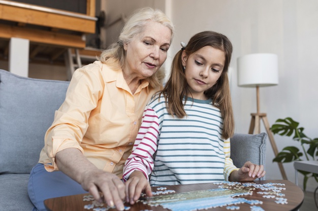 Woman with dementia and young girl in-home care