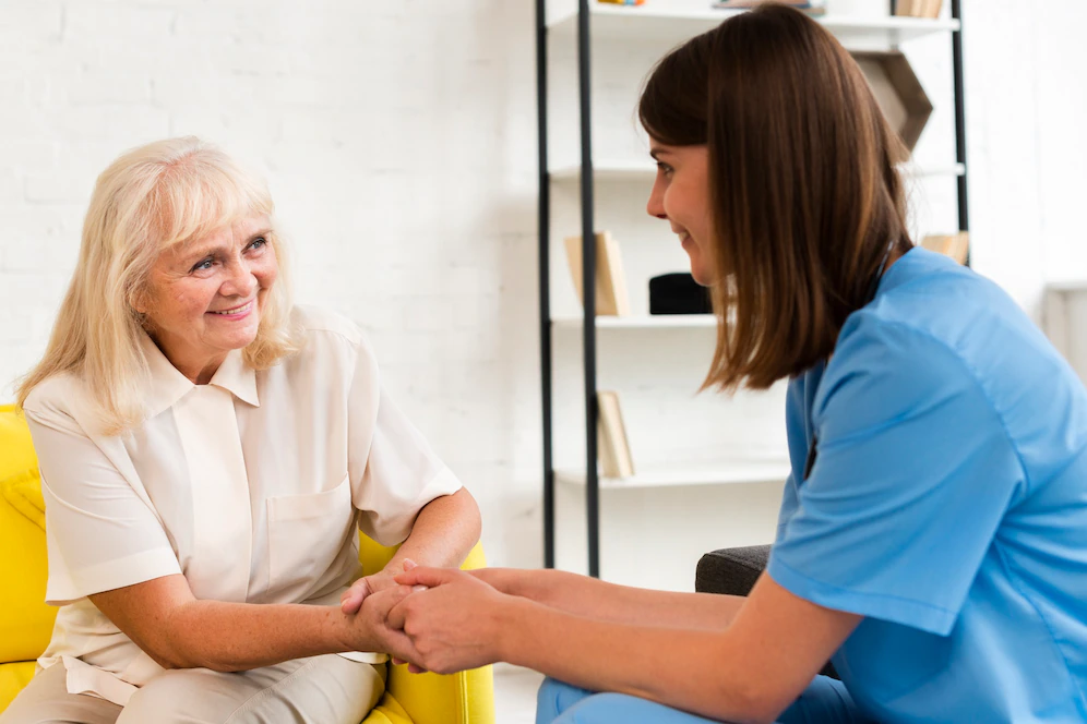 Understanding the different types of homecare with elderly woman and nurse